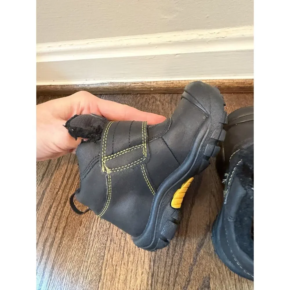 KEEN KIDS ANKLE SNOW BOOTS BLACK LEATHER UNISEX Little Kids Sz US 8c Waterproof